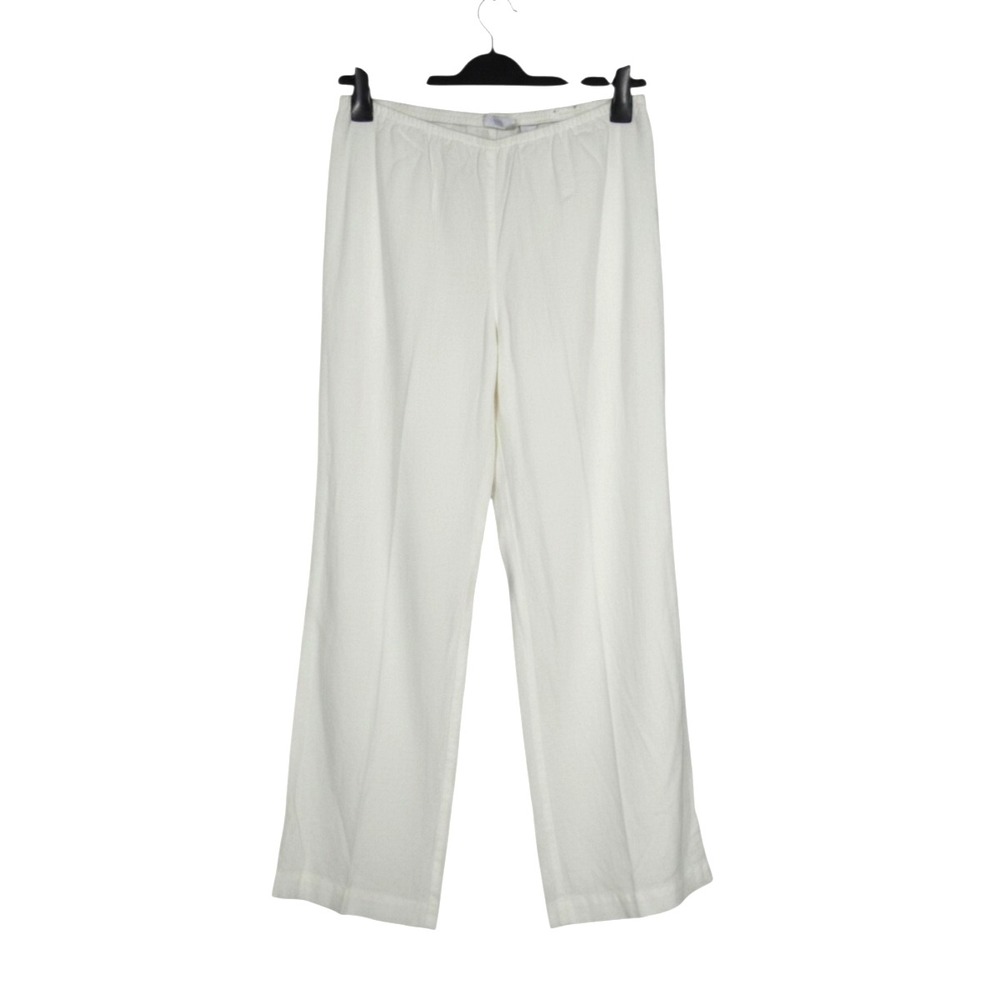 CHICO'S White LINEN Elastic Waist BACK POCKETS Wide Leg DRESS PANTS Sz 1-US/M